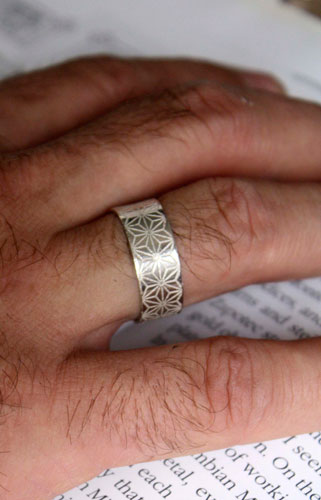 Asanoha, Japanese hemp leave ring in sterling silver