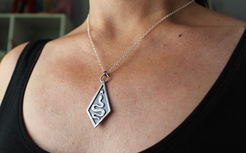 Asclepius, Greek mythology snake necklace in silver