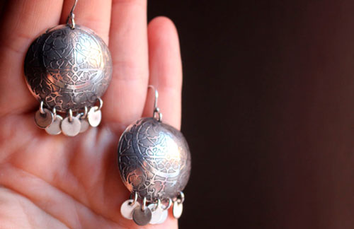 Astrolabe, astronomy earrings in sterling silver 