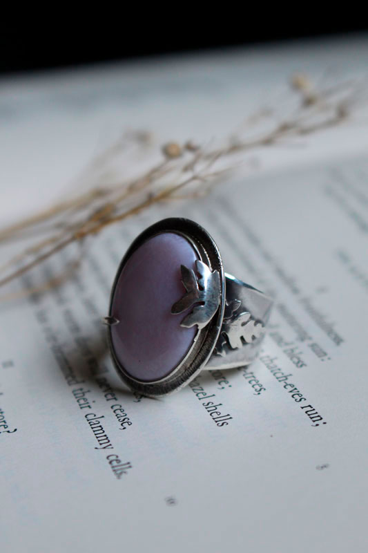 At the dawn of spring, season ring in sterling silver and Peruvian pink opal