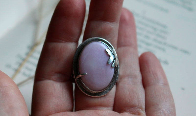 At the dawn of spring, season ring in sterling silver and Peruvian pink opal