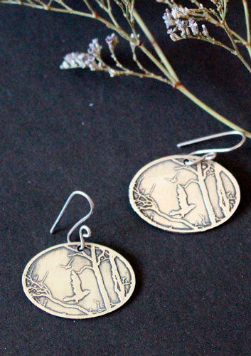 Autumn early morning, forest earrings in sterling silver