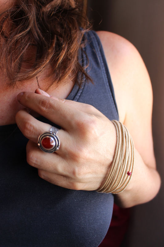 Autumn Eglantine, flower and fruit ring in sterling silver and carnelian