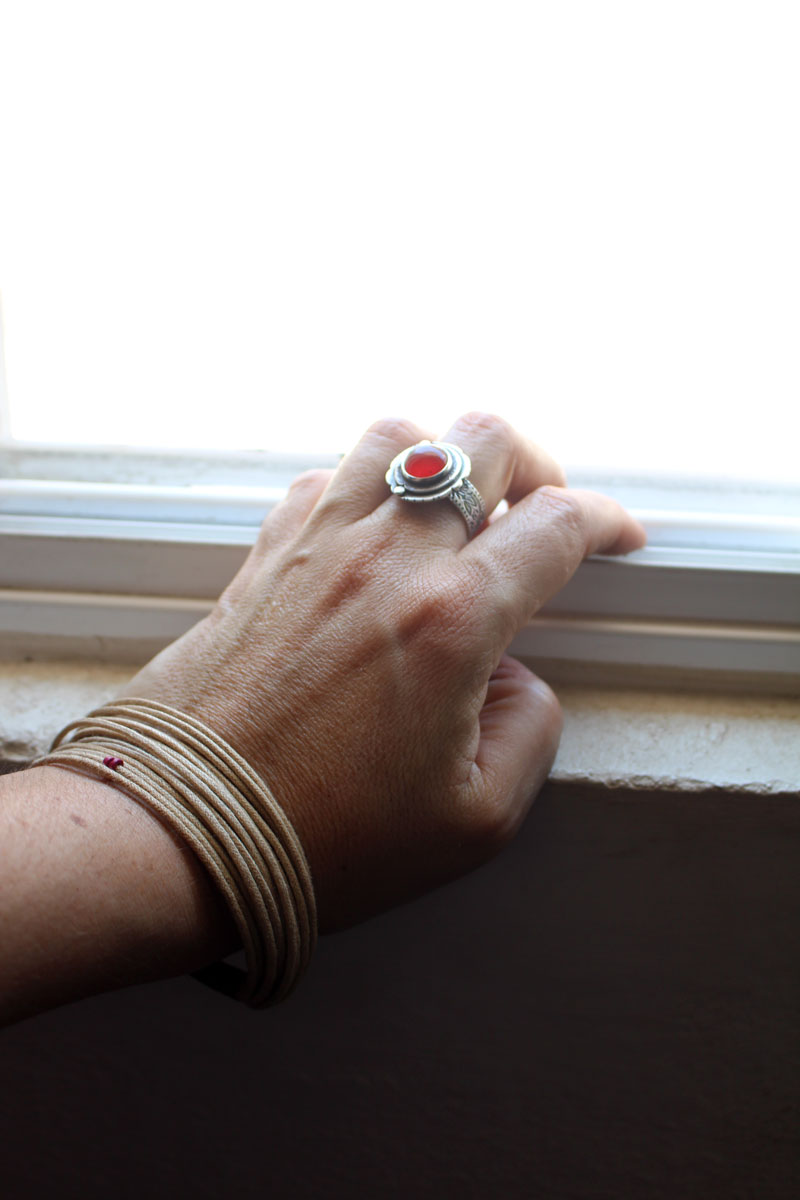 Autumn Eglantine, flower and fruit ring in sterling silver and carnelian