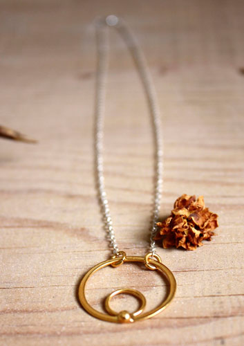 Aztec sun,  cycles and survival necklace in silver and gold