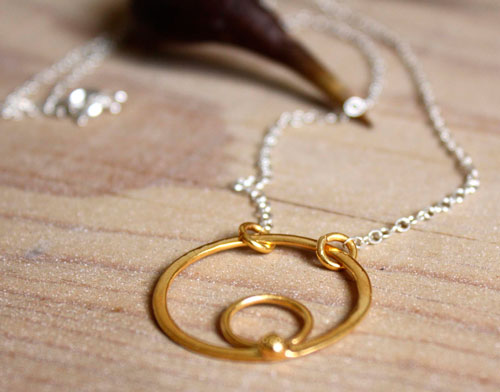 Aztec sun,  cycles and survival necklace in silver and gold