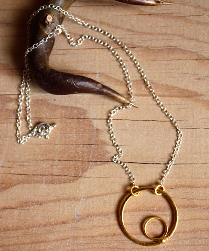 Aztec sun,  cycles and survival necklace in silver and gold