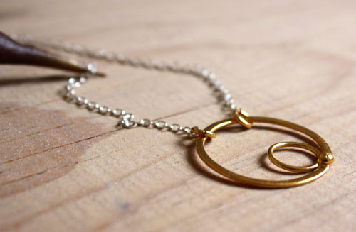 Aztec sun,  cycles and survival necklace in silver and gold
