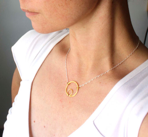 Aztec sun,  cycles and survival necklace in silver and gold