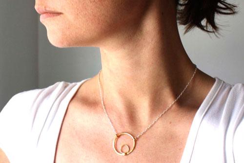 Aztec sun,  cycles and survival necklace in silver and gold