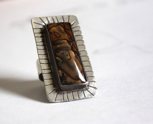 Be brave, encouragement ring in silver and Deschutes jasper