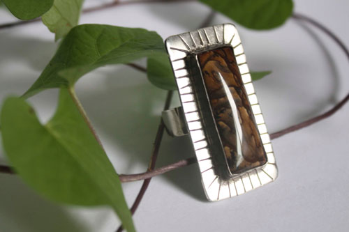 Be brave, encouragement ring in silver and Deschutes jasper
