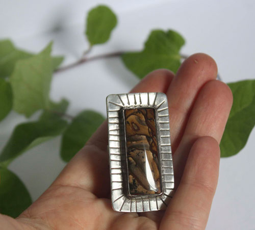 Be brave, encouragement ring in silver and Deschutes jasper