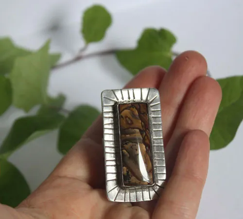 Be brave, encouragement ring in silver and Deschutes jasper