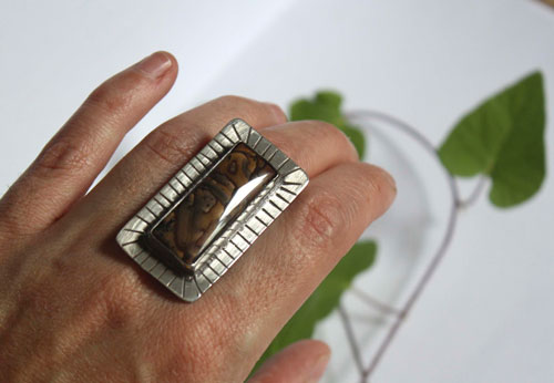Be brave, encouragement ring in silver and Deschutes jasper