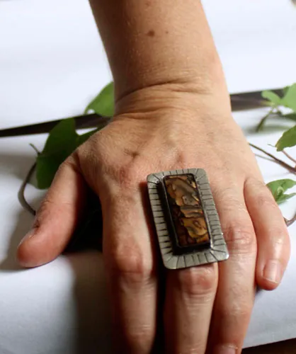 Be brave, encouragement ring in silver and Deschutes jasper