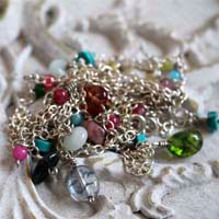 Berlingot, sweet softness necklace, anklet, and bracelet in silver with turquoise, amazonite, jade, quartz, pink tourmaline and green tourmaline