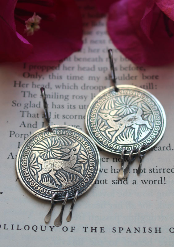 Bidxuin, mexican deer earrings in sterling silver