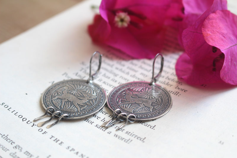 Bidxuin, mexican deer earrings in sterling silver