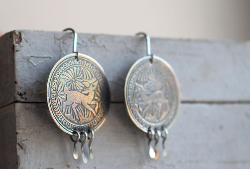 Bidxuin, mexican deer earrings in sterling silver