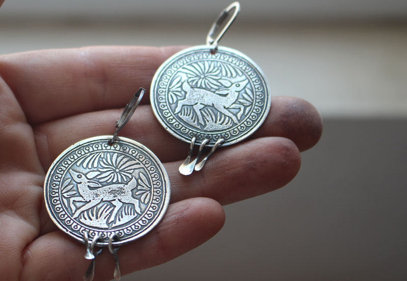 Bidxuin, mexican deer earrings in sterling silver
