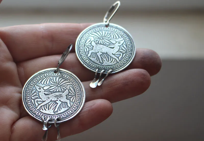 Bidxuin, mexican deer earrings in sterling silver
