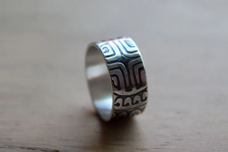Big marquesan, polynesian ring in sterling silver