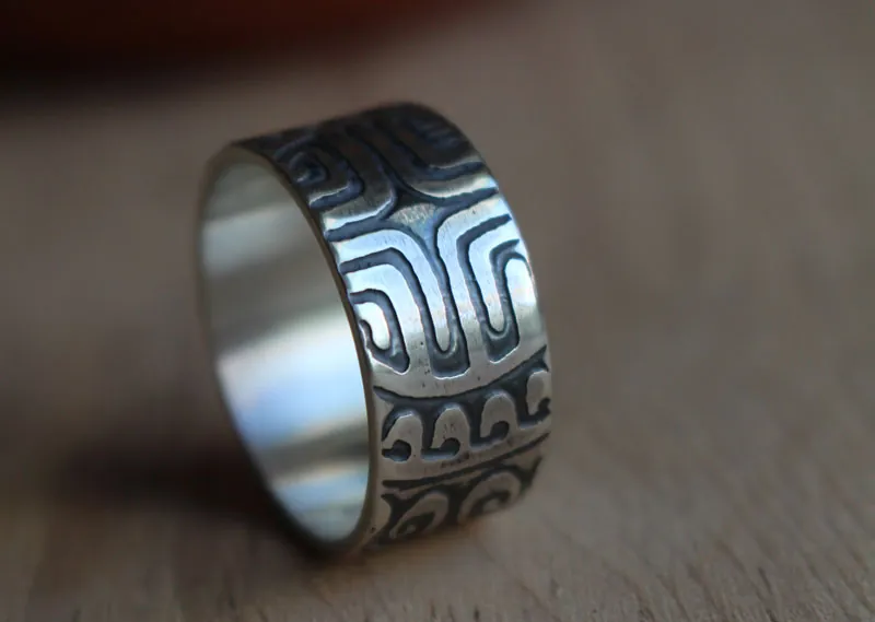 Big marquesan, polynesian ring in sterling silver