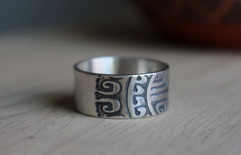 Big marquesan, polynesian ring in sterling silver