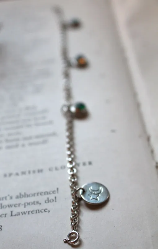 Birthstones, family bracelet in silver, opal, turquoise and onyx