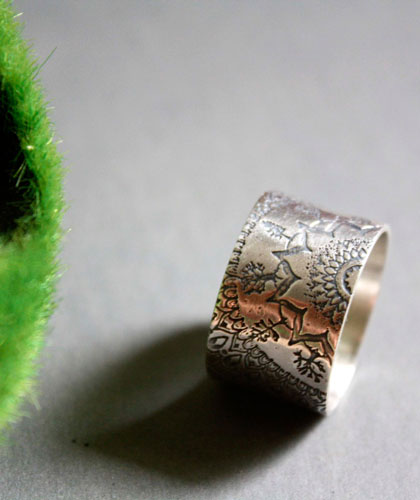 Blessed, forest mandala ring in sterling silver