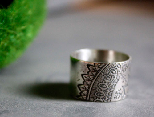 Blessed, forest mandala ring in sterling silver