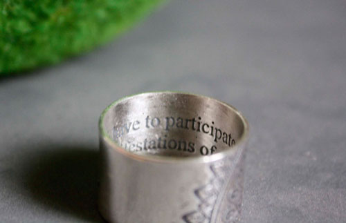 Blessed, forest mandala ring in sterling silver