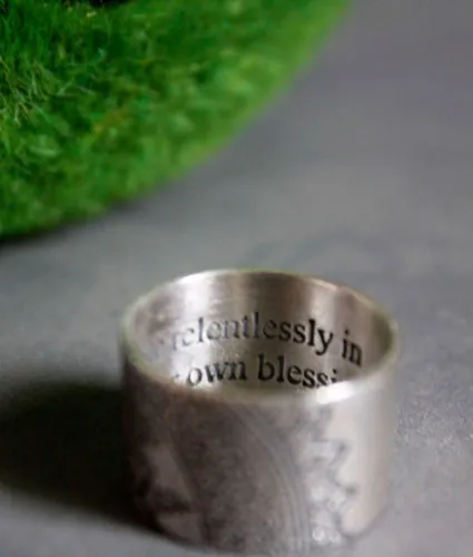 Blessed, forest mandala ring in sterling silver