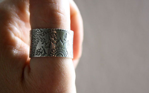 Blessed, forest mandala ring in sterling silver