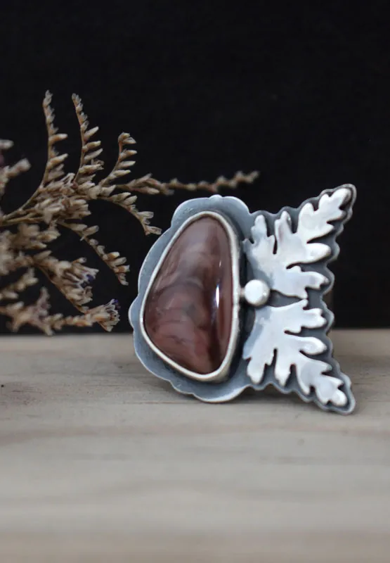 Bloom, botanical growth ring in silver and imperial jasper