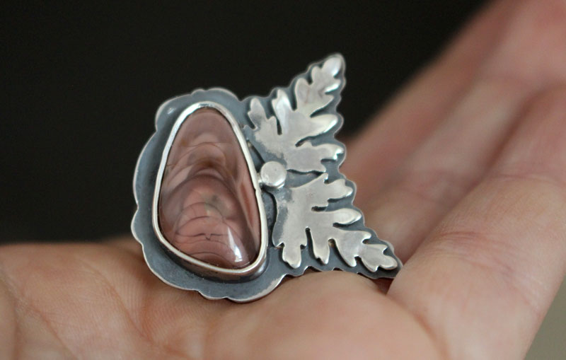 Bloom, botanical growth ring in silver and imperial jasper