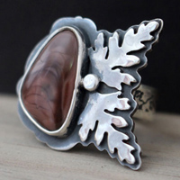 Bloom, botanical growth ring in silver and imperial jasper