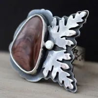 Bloom, botanical growth ring in silver and imperial jasper