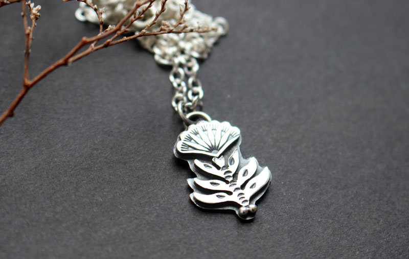 Blooming, Scaevola flower necklace in sterling silver
