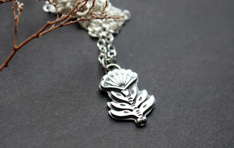 Blooming, Scaevola flower necklace in sterling silver