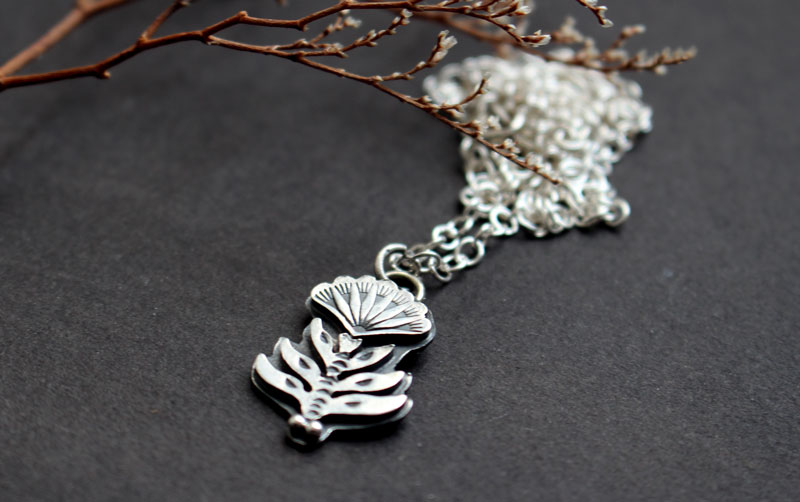 Blooming, Scaevola flower necklace in sterling silver