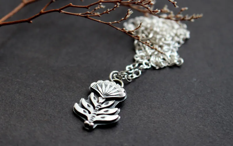 Blooming, Scaevola flower necklace in sterling silver