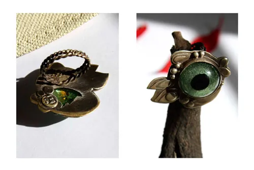 Blowfish, fugu fish ring in silver and glass