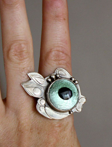 Blowfish, fugu fish ring in silver and glass