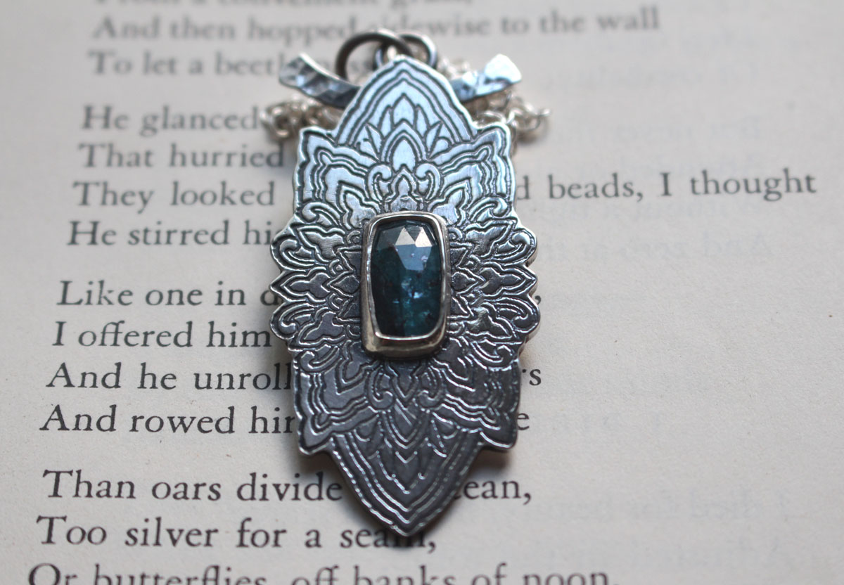 Blue star, star mandala necklace in silver and kyanite