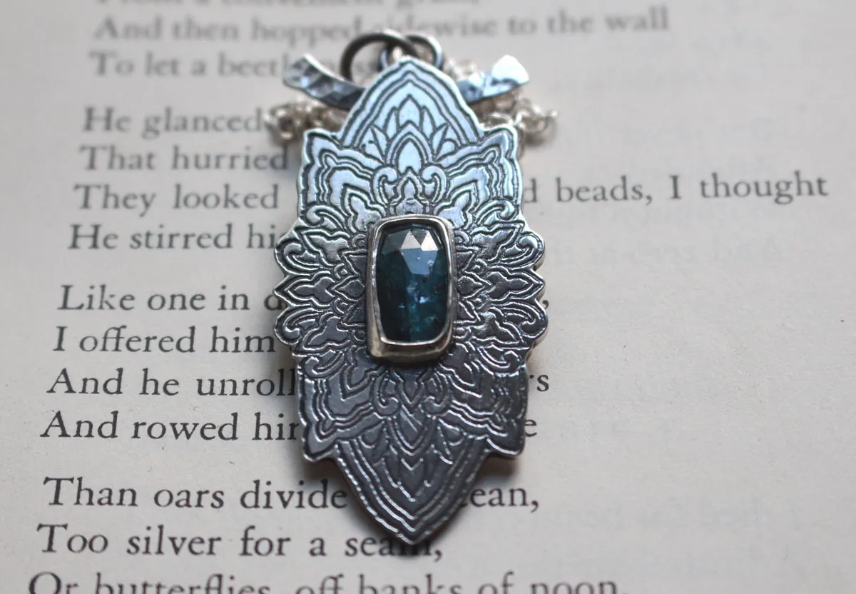 Blue star, star mandala necklace in silver and kyanite