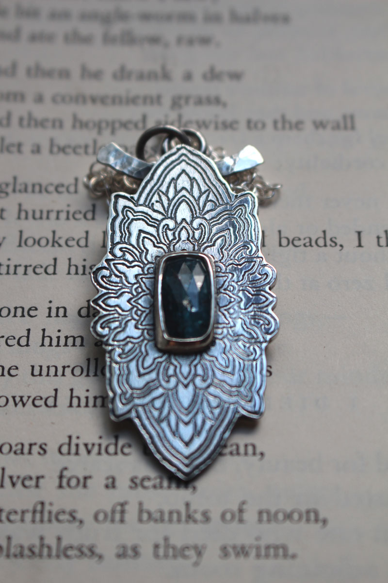 Blue star, star mandala necklace in silver and kyanite