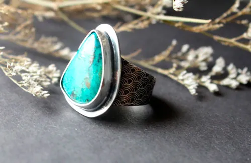 Blue wave, Japanese sea ring in sterling silver and chrysocolla