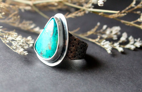 Blue wave, Japanese sea ring in sterling silver and chrysocolla